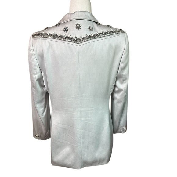 Escada Silver Blazer with Notched Lapel Rhinestone Embellishments Size 40 - Picture 5 of 9